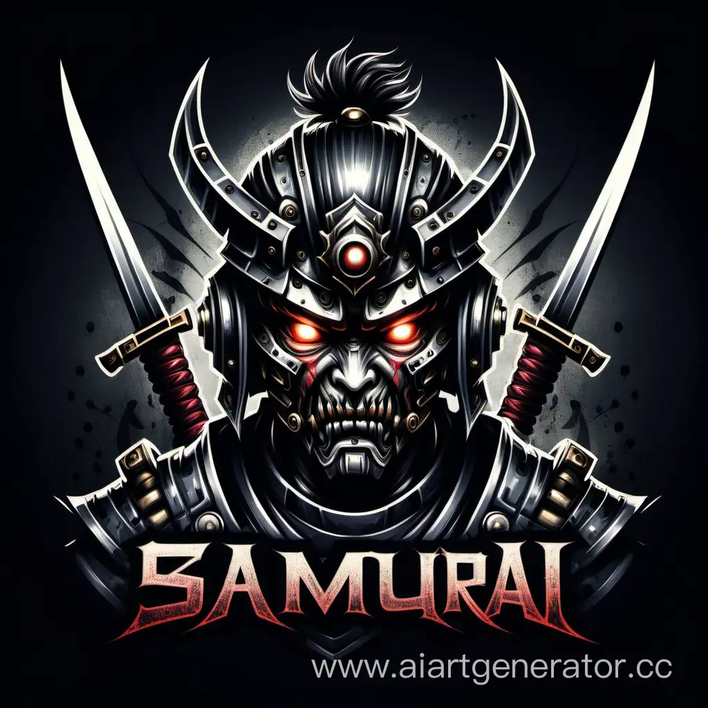 Sinister-Robot-Samurai-Logo-with-Menacing-Eyes-and-Dark-Background