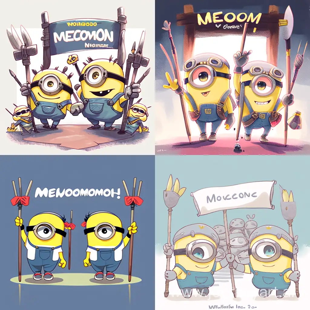Cheerful-Minions-Welcoming-with-Sign-in-2D-Style