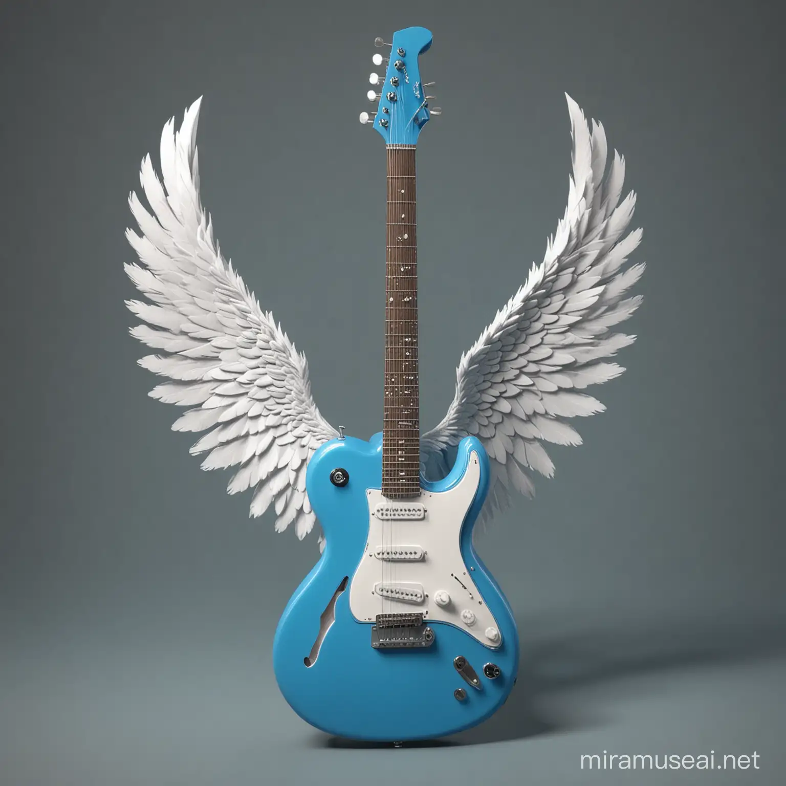 Ethereal White Wings and a Blue Guitar in 3D Art