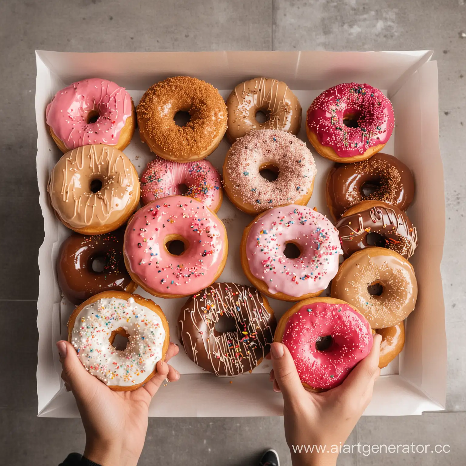 People-Enjoying-Colorful-Donuts-in-a-Cafe