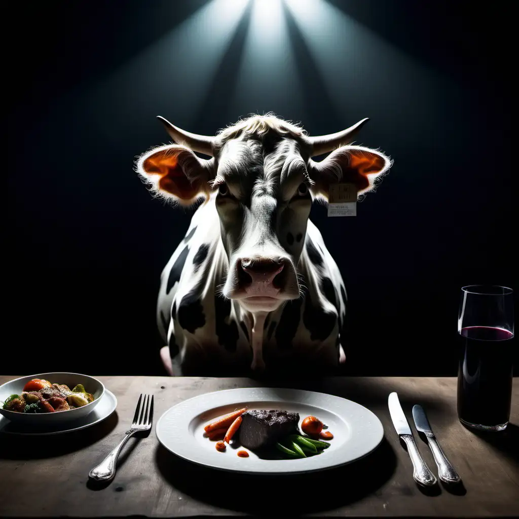 Dark Dinner with Creepy Dishes and a Cow Guest