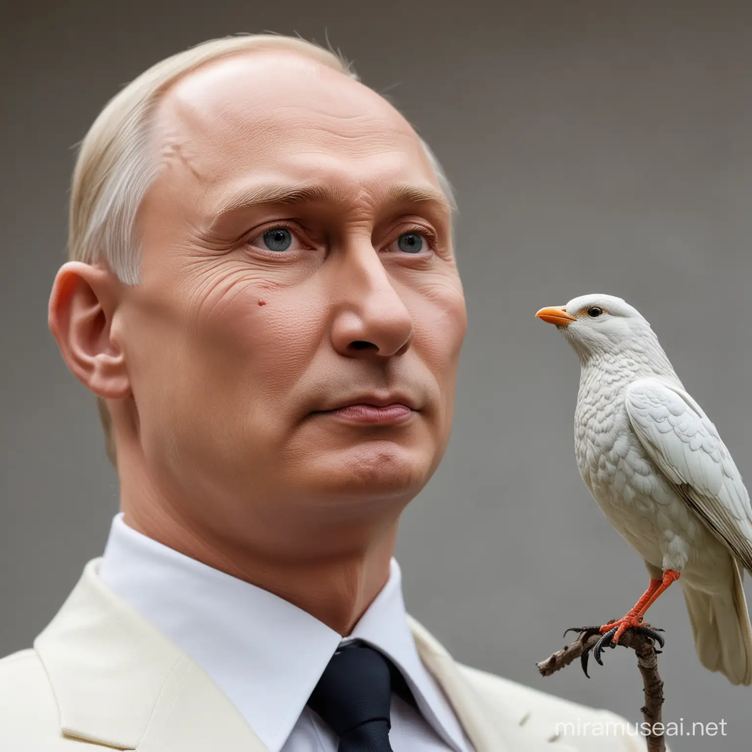 Putin Lookalike Mannequin Admiring Bird in Flight