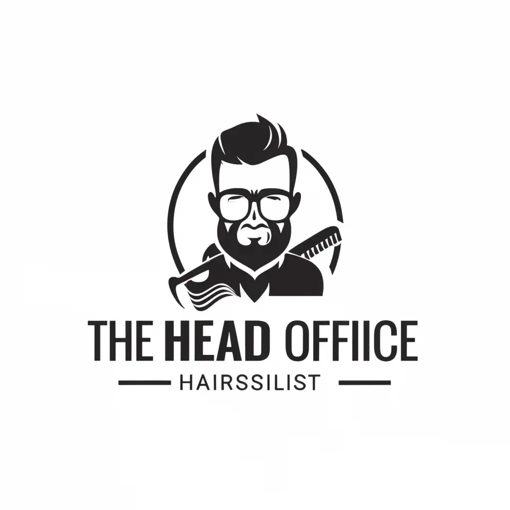 a logo design,with the text 'THE HEAD OFFICE', main symbol:A bearded person with combs and scissors,complex,be used in Beauty Spa industry,clear background