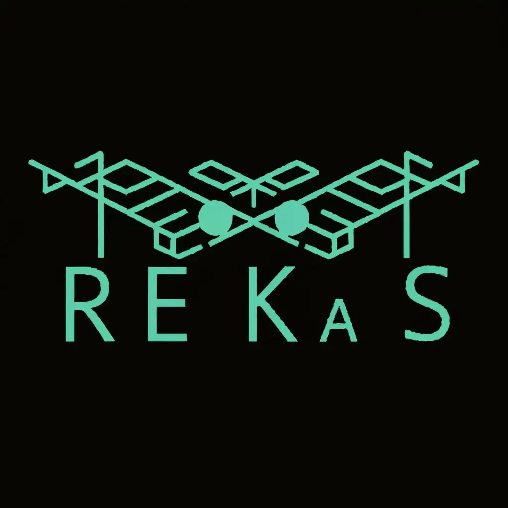 logo, blueprints(black), with the text "REKAS", typography
