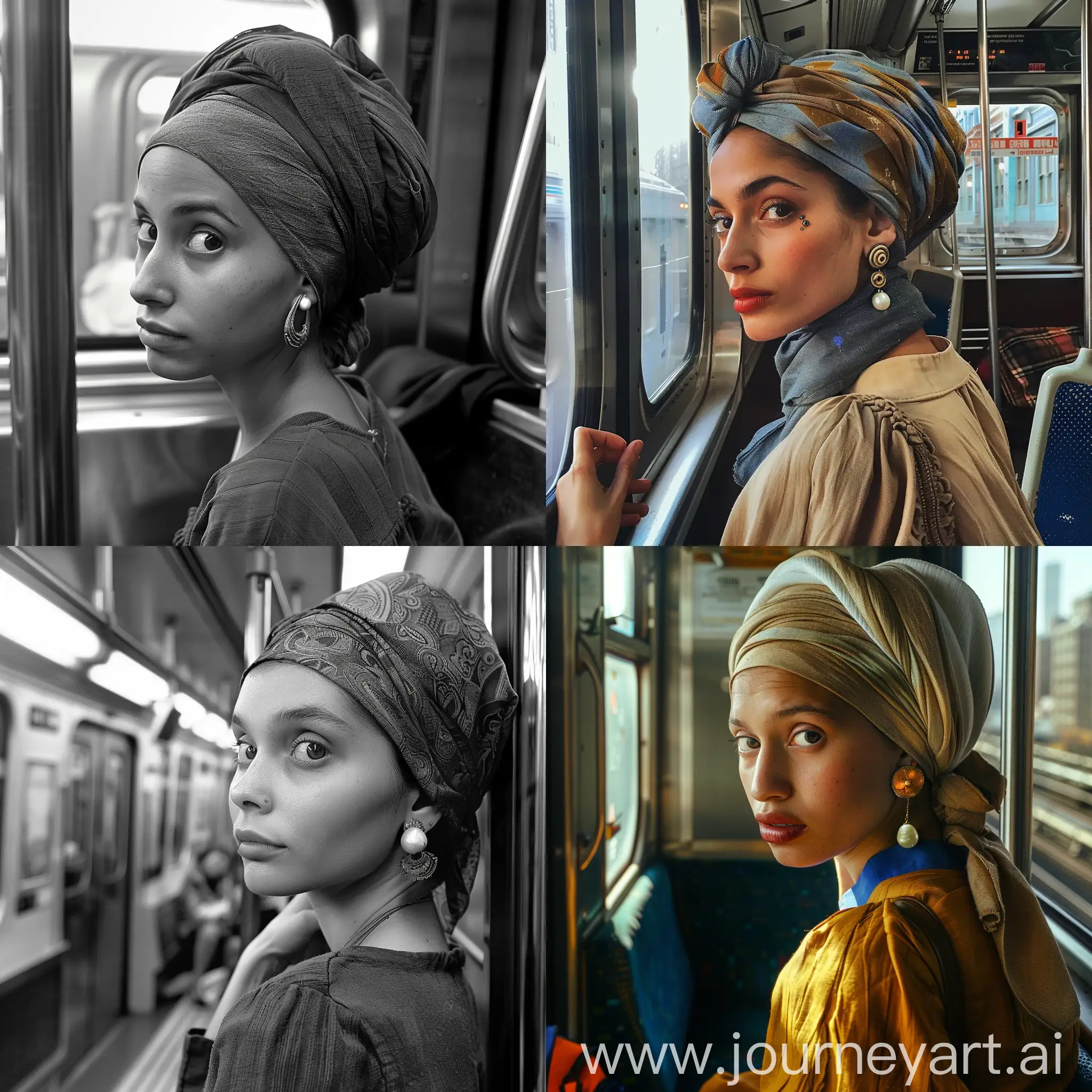 Contemplative-Subway-Commuter-with-Unique-Earring-and-Head-Wrap