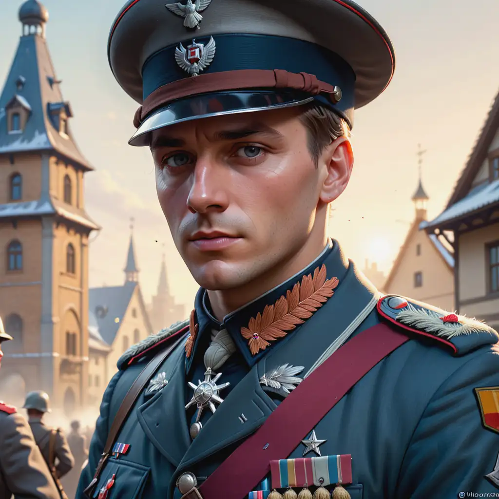 Elite German Soldier Portrait with Dynamic Lighting and Triadic Colors