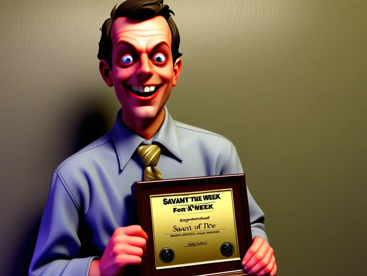 An exaggerated award for "Savant of the Week"