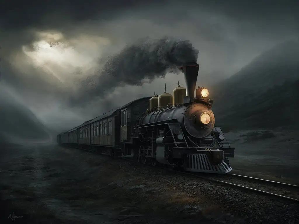 Lonely-Train-Journey-Through-Misty-Mountain-Landscape