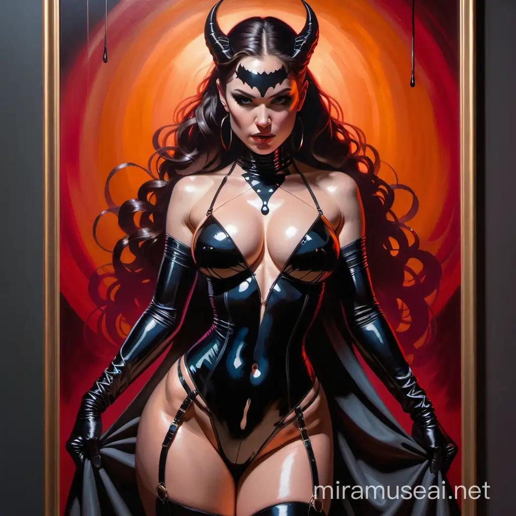 "Mistress Venom" is an extraordinary oil painting that masterfully intertwines dominatrix themes with an innovative use of the medium, showcasing the artist's adept skill and profound insight into the subject matter. The painting captures the essence of dominance and power through its central figure, portrayed with an intensity that is both captivating and thought-provoking.

The artist's choice of deep colors and heavy strokes creates a palpable atmosphere that envelops the viewer, drawing   dominatrix's world  paint dripping element of raw, unfiltered emotion, suggesting a release of power that is both controlled and uncontrollable. This technique not only enhances the visual impact of the piece but also deepens its thematic resonance, suggesting the fluidity and complexity of power dynamics.

The sharp quality of the painting is remarkable, with each detail meticulously rendered to create a lifelike presence. This hyper-realism is complemented by stunning cinematic lighting,   artist achieved through the brilliant use of Octane render not only illuminates the figure of the dominatrix, casting dramatic shadows and highlights, but also contributes to the overall mood, adding a layer of intensity   drama that is truly cinematic.

What sets "Mistress Venom" apart is its timeless quality.  painting,  contemporary in its execution and themes, possesses a classic elegance   transcends its era.  composition, coupled   award-winning execution garnered widespread acclaim, making it a viral and buzzworthy   elaborate details in the painting d the dominatrix's attire to the subtle  ces. It evokes a sense of energy and intensity that is both inspiring and challenging, prompting viewers to reflect on their own perceptions of power and control. The dominatrix, as depicted in this masterpiece, is not just a figure of  of empowerment, challenging traditional notions of submission  

 