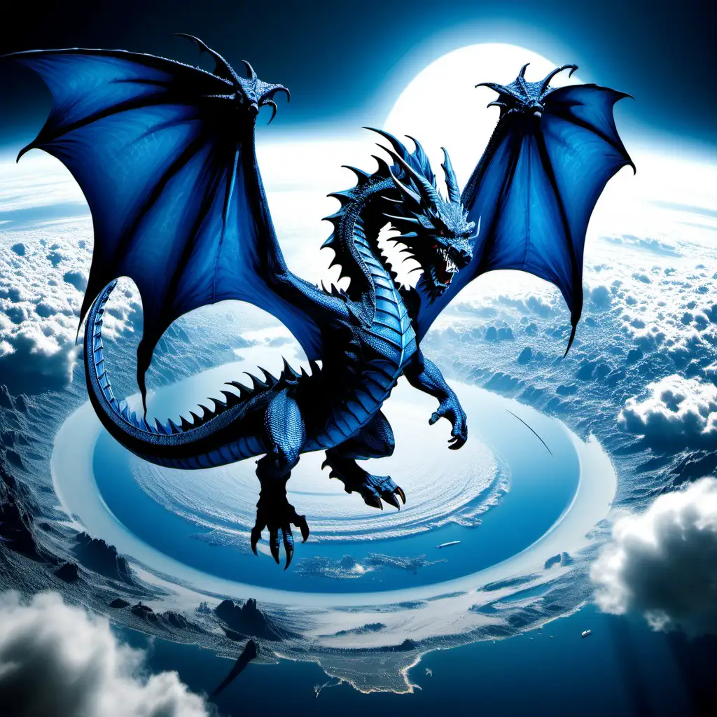 Majestic Blue Dragon Soaring Over a Celestial Realm