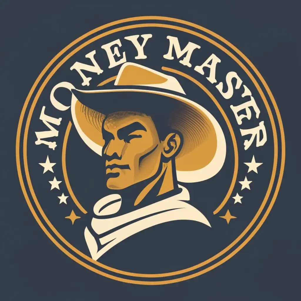 LOGO-Design-For-Money-Master-Stylish-Buff-Man-in-Cowboy-Hat-on-Black-Background-with-Gold-Outline