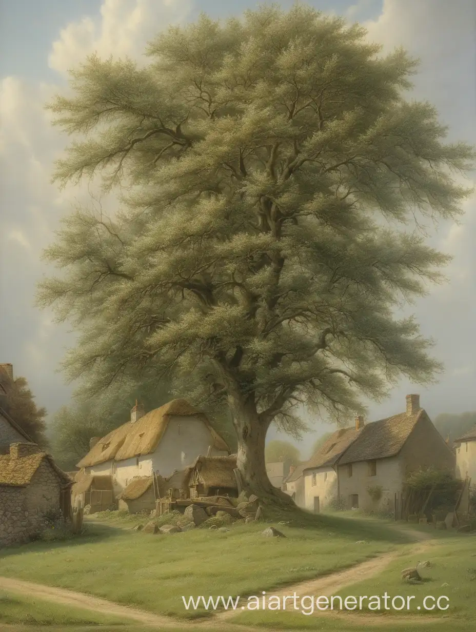 Полянка в деревне, дерево