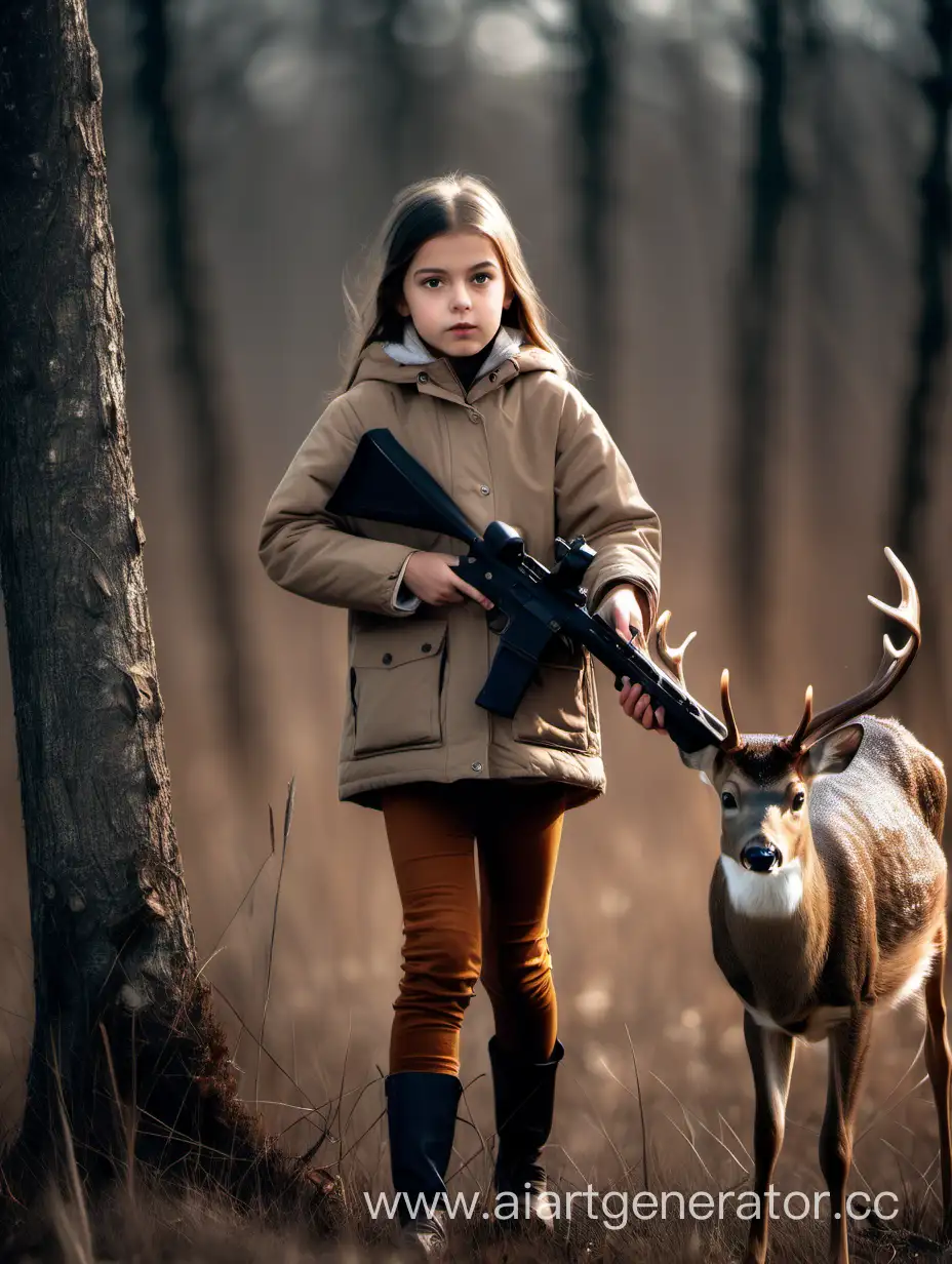 Young girl hunting deer ( wild life) 8k