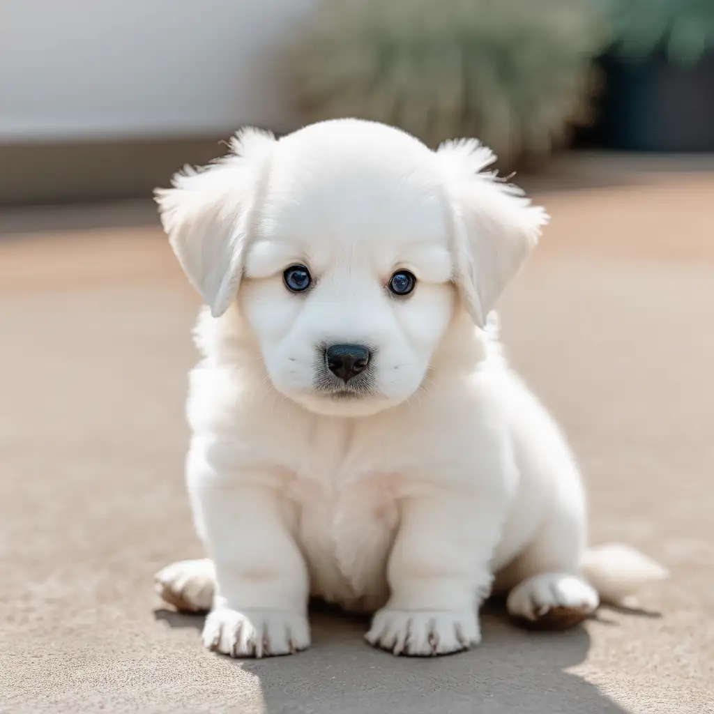 cute white puppy sitting down