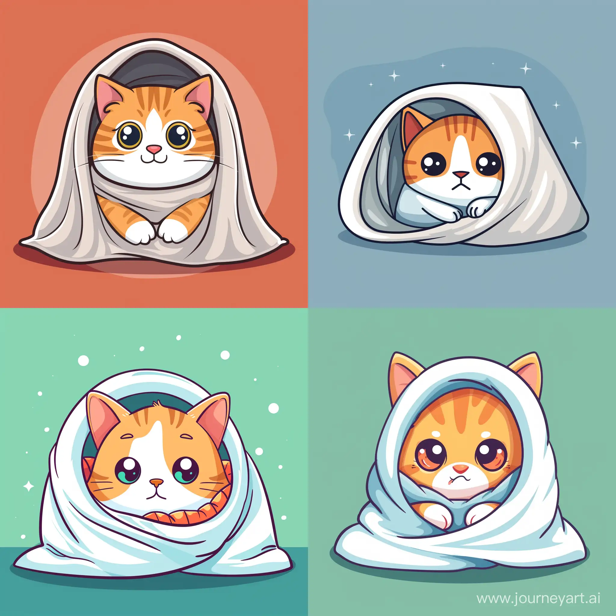 sticker design of cute cartoon cat inside a bad all cute and funny sick under the blanket, in vector style, high quality details --v 6 --ar 1:1 --no 78838