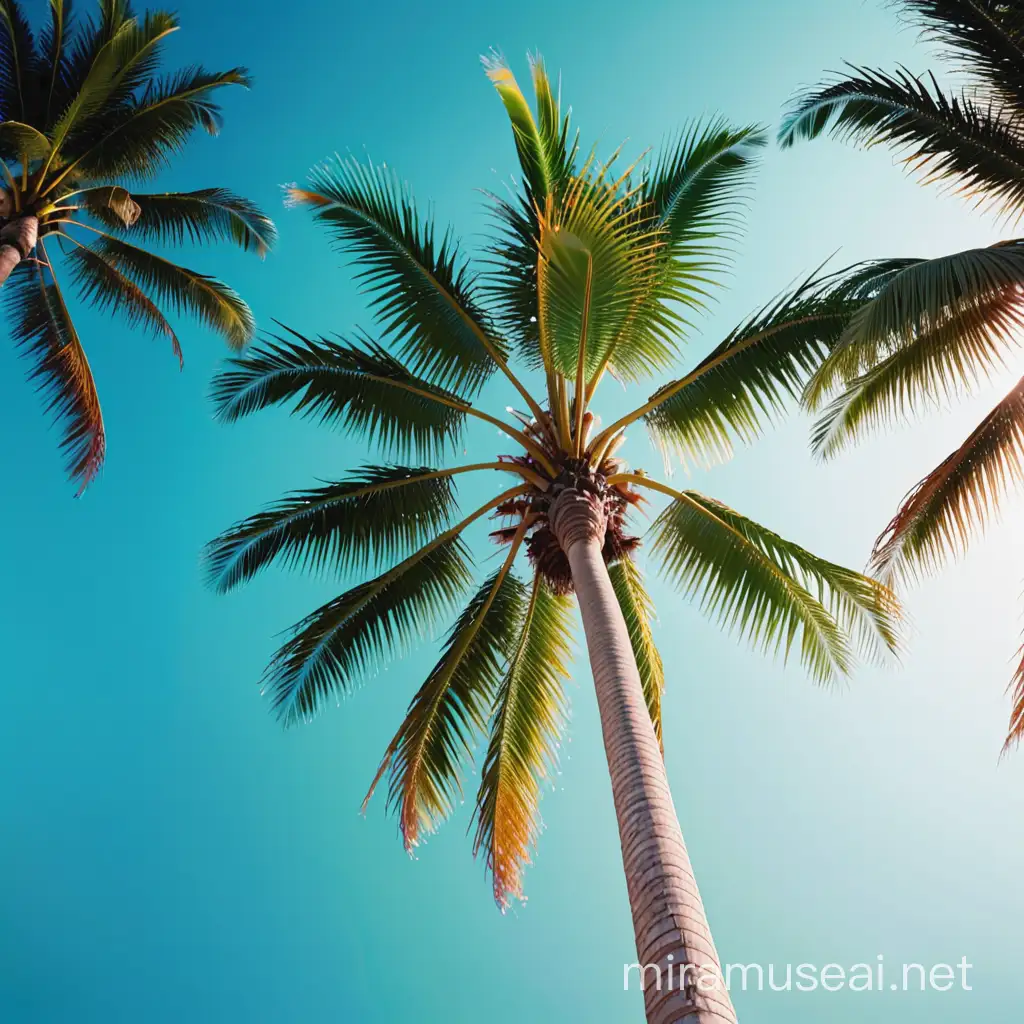 Tropical Serenity Vibrant Palm Trees Against Azure Sky