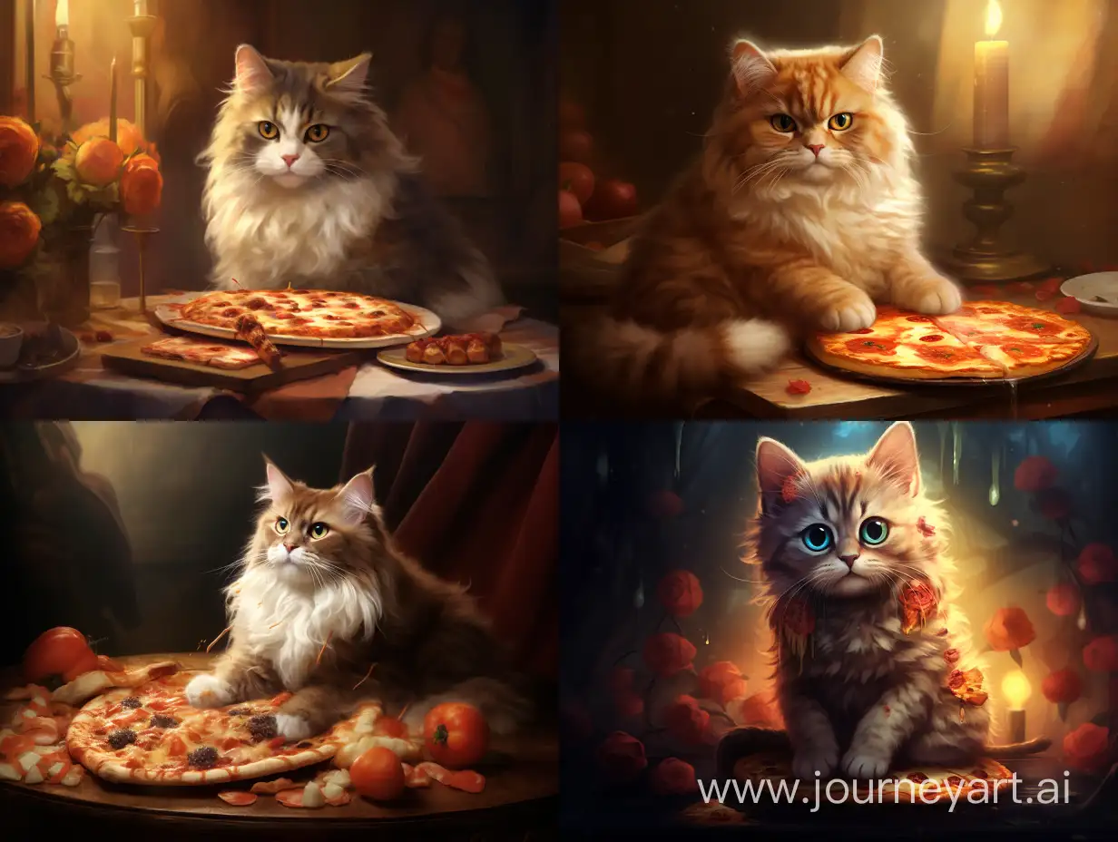 кот с пиццей арт