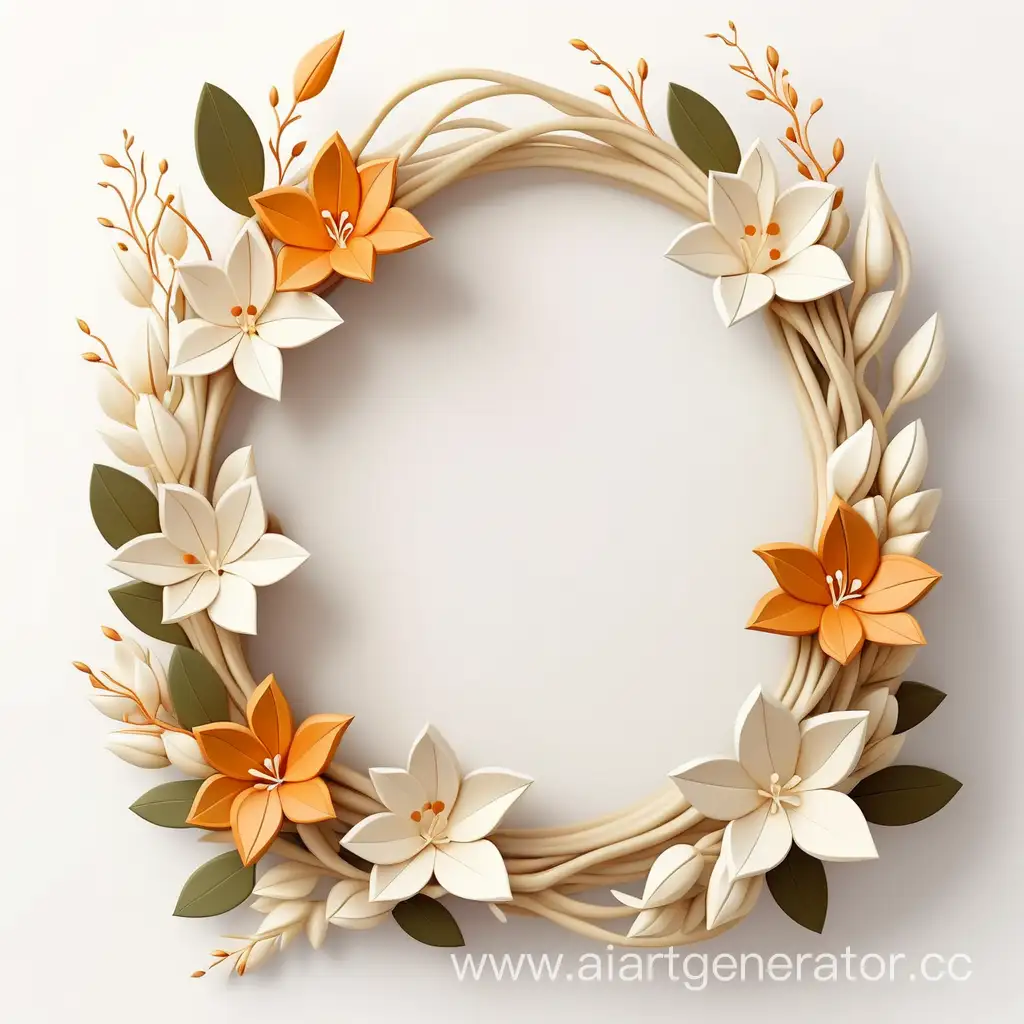 simple icon of a 3D flame border dry bouquets floral wreath frame, made of border Jasmine flowers. white background.