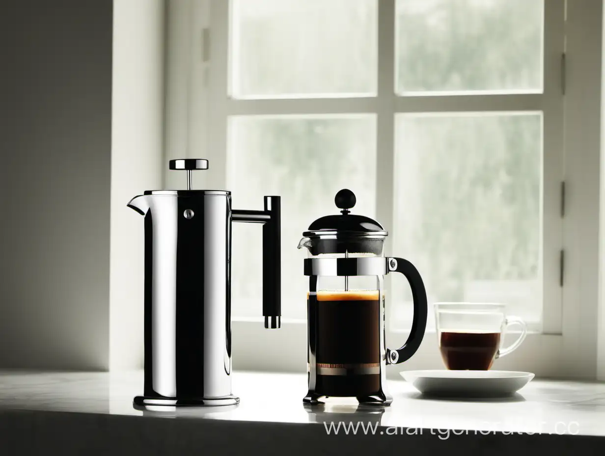 Sunlit-Kitchen-Scene-French-Press-with-Square-Handle