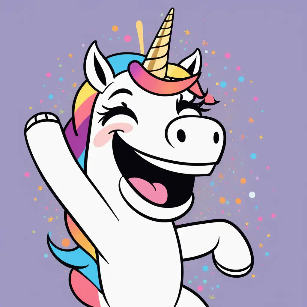 cartoon unicorn smiling celebrating; style of hanna barbera cartoon