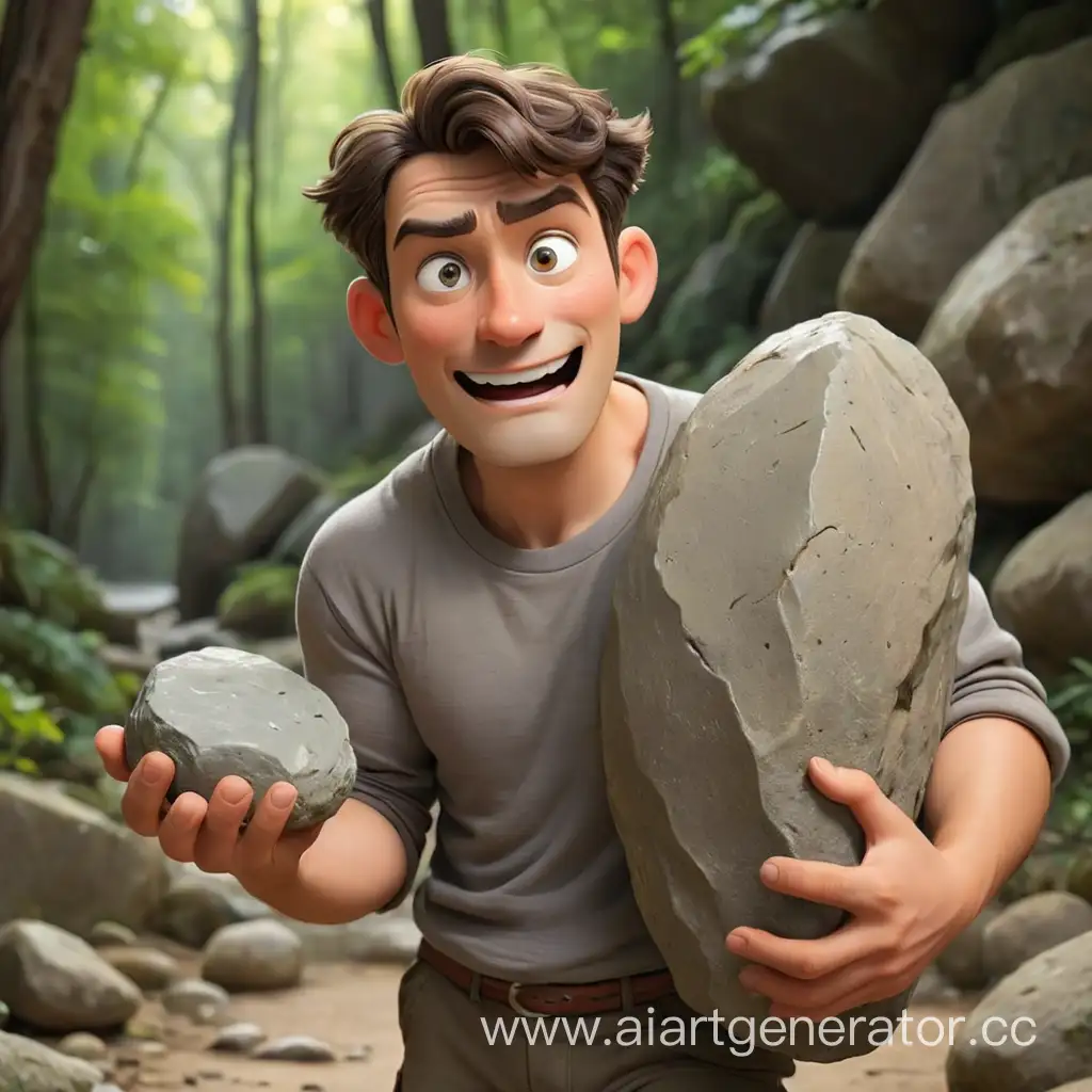Cartoon-Man-Holding-a-Stone-Playful-Character-Illustration-with-Humorous-Twist