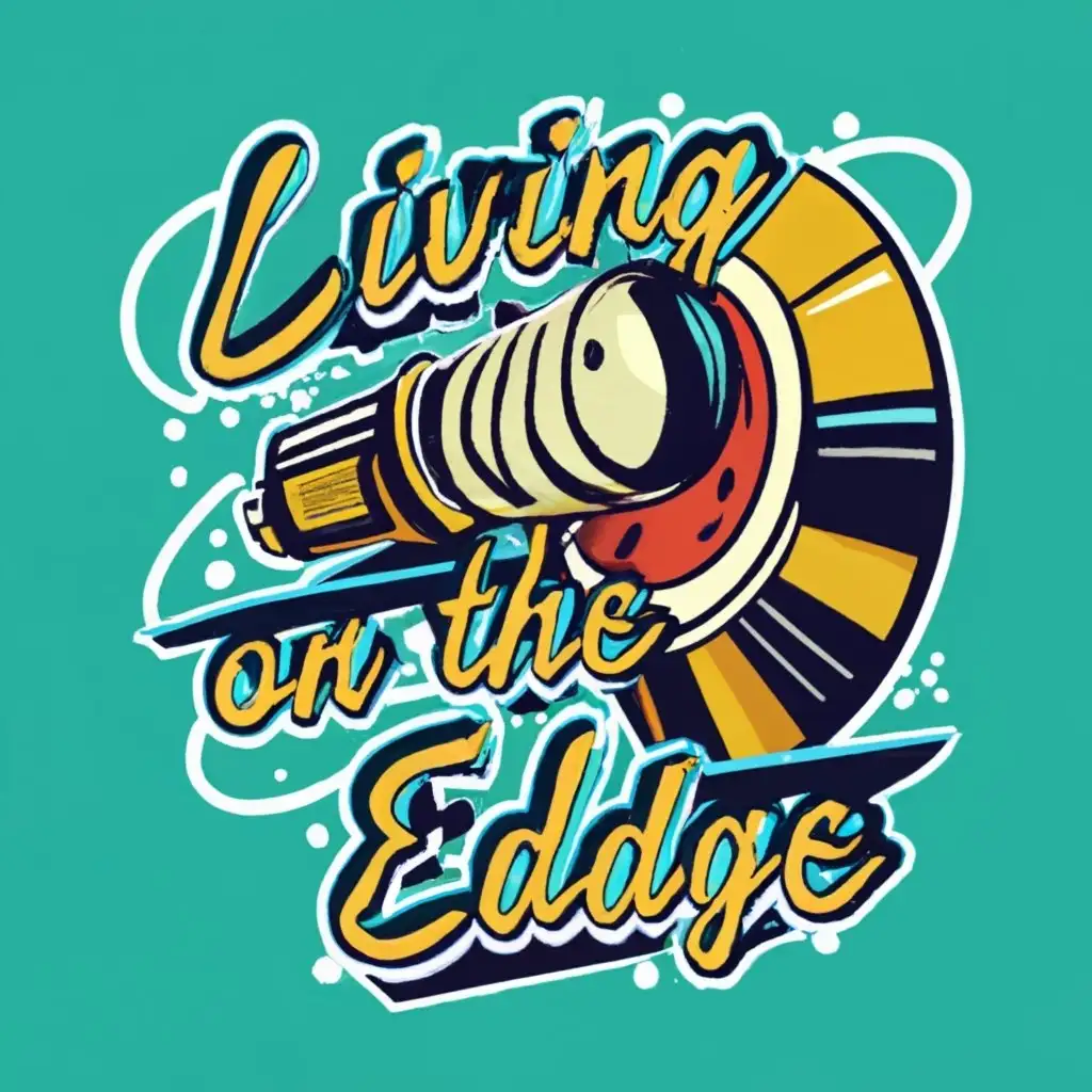 logo, Graffiti, Record, speaker, microphone, with the text "Living on the edge", typography, be used in Entertainment industry