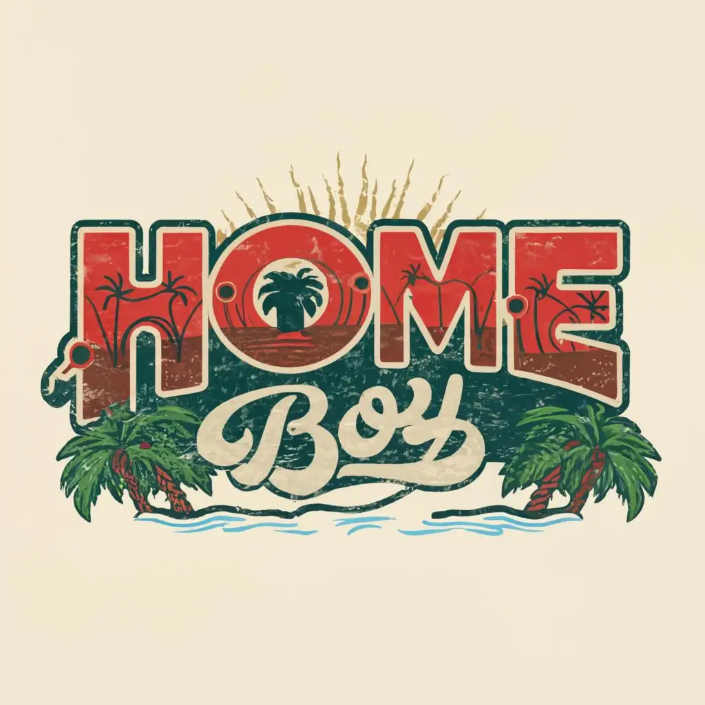 LOGO-Design-For-Home-Boy-Red-Logo-Featuring-Exotic-Trees-and-Coastal-Elements