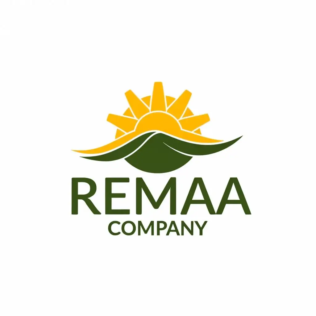 logo, Sun and sea, with the text "Remaa Company", typography, be used in Finance and Internet industry, colors yellow and military green