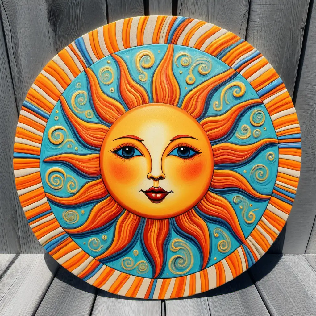 Whimsical art, sun, Round canvas