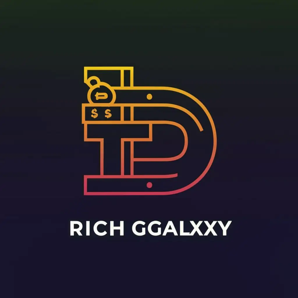 logo,  R and G alphabet that merge and US dollar currency as a main simbol, with the text "Rich Galaxy", typography, be used in Finance industry