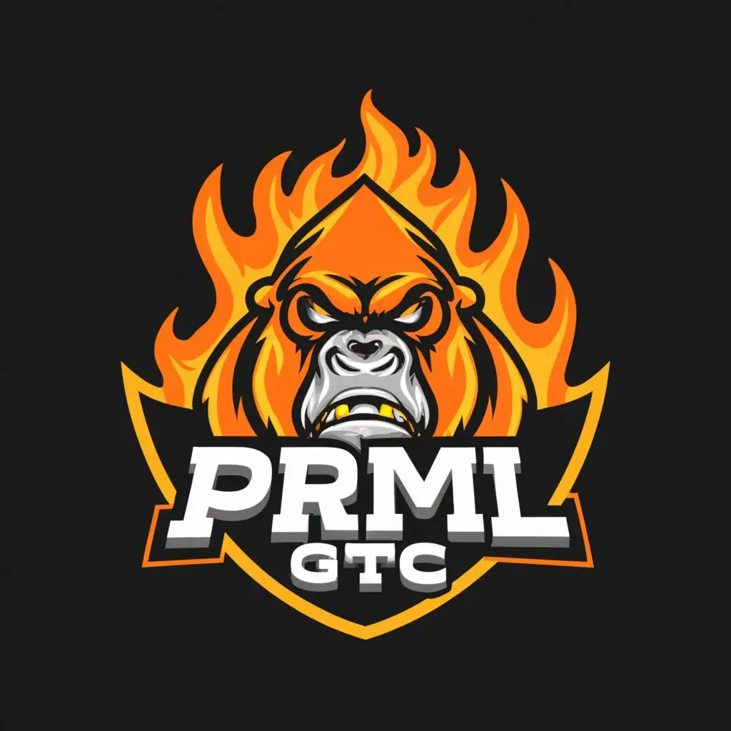 a logo design,with the text "PRML
GTC", main symbol:Gorilla Angry Flaming,complex,clear background