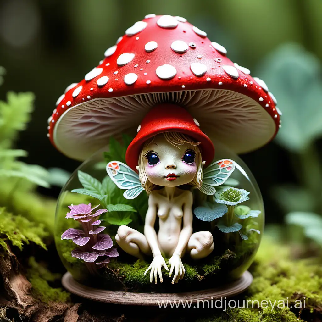 Enchanting Fairy with Terrarium Hat in Toadstool Mushroom