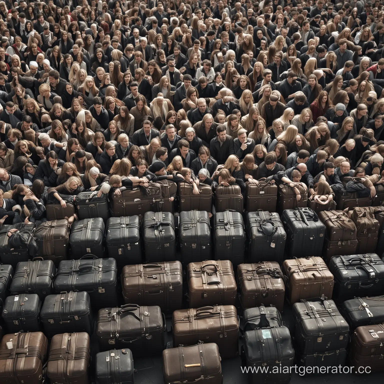 Group-of-Sad-People-with-Suitcases-Surrounded-by-Hostile-Crowd