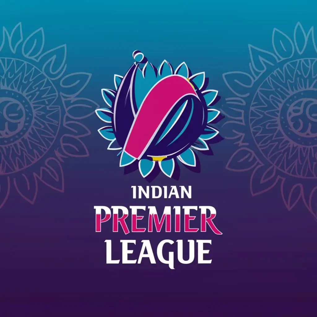 a logo design,with the text "Indian Premier league", main symbol:A Logo Design for an Indian Cricket league, using Indian old pattern style. Use minimal Cricket Bat, Cricket Ball and Cricket stump in a minimal style and Using Blue cyan and magenta color,Minimalistic,be used in Sports Fitness industry,clear background