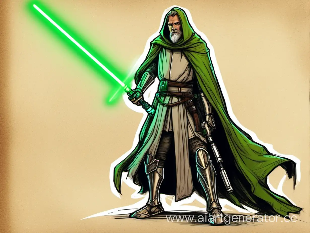 Experienced-Jedi-Knight-Wielding-Green-Lightsaber-in-DisneyStyle-Art