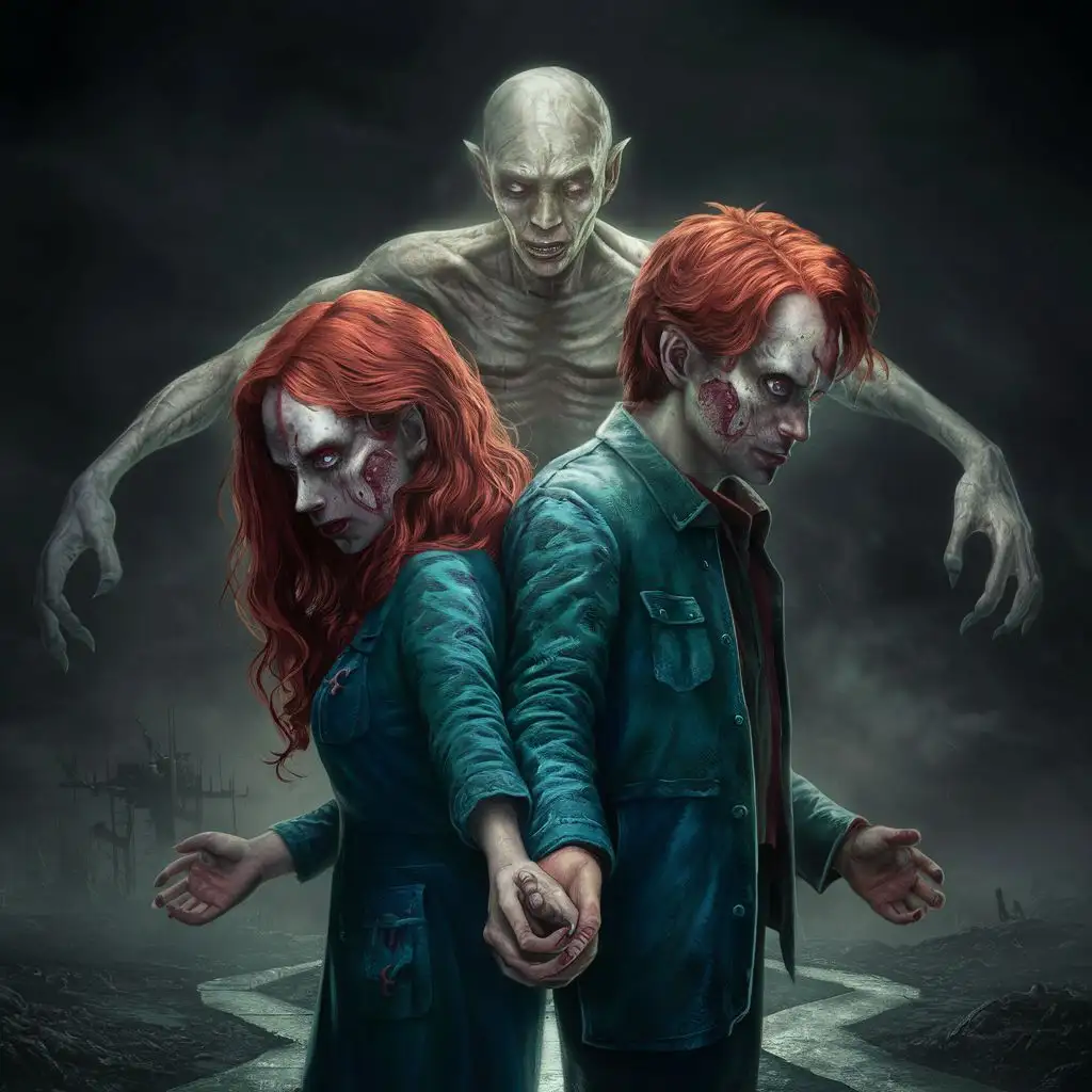 RedHaired Couple Confronting Inner Demons at Lifes Crossroads