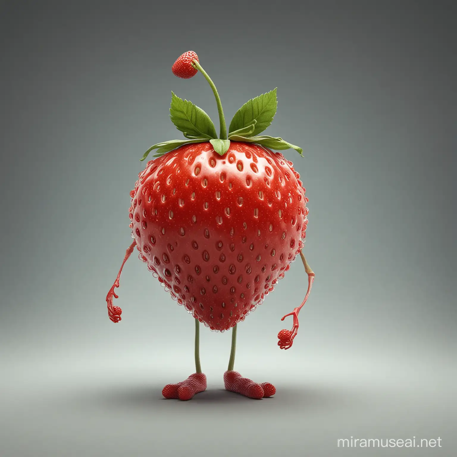 An imaginary strawberry that is like a human and has feet and hands.
