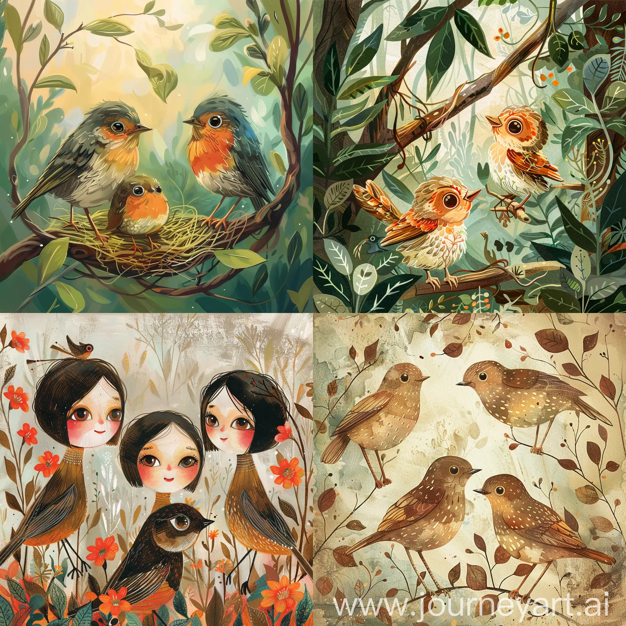 Charming-Childrens-Book-Illustration-Three-Sisters-of-the-Bird
