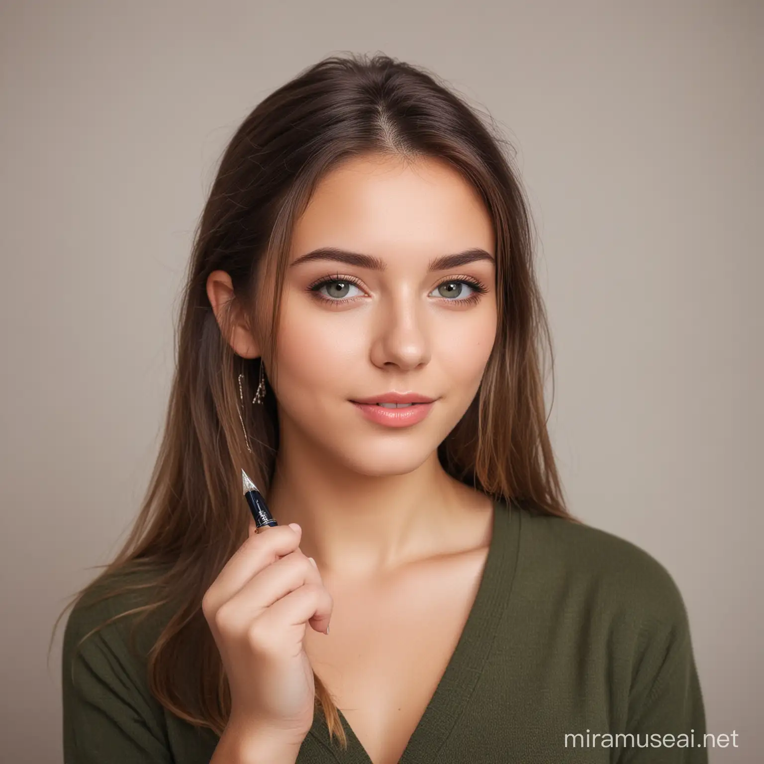 Beautiful girl holding a pen in her hand
