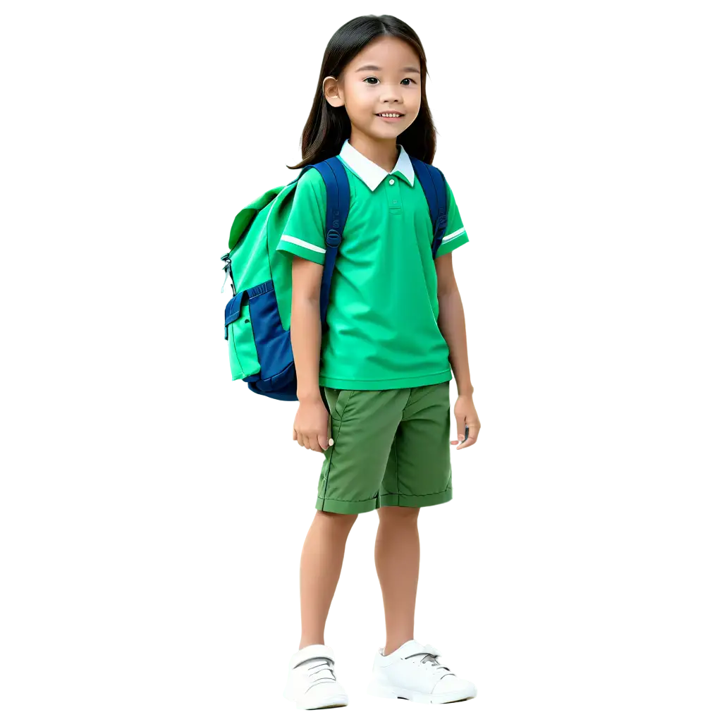 Cartoonish-Elementary-School-Thai-Student-in-Green-Vibrant-PNG-Image-for-Educational-Materials