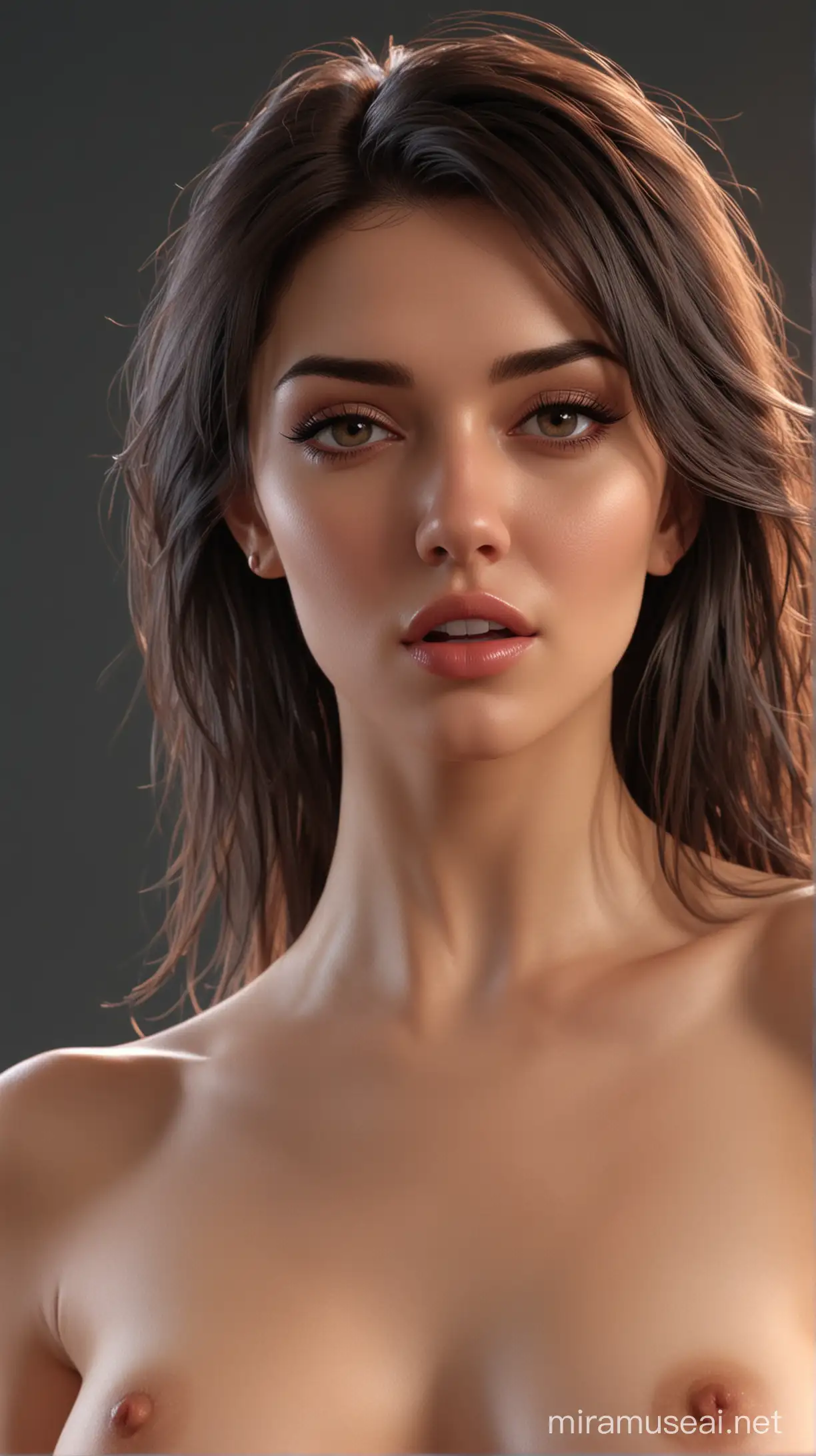 sexy half naked woman with wild passionate desire.  in realism style, 3d-animation
