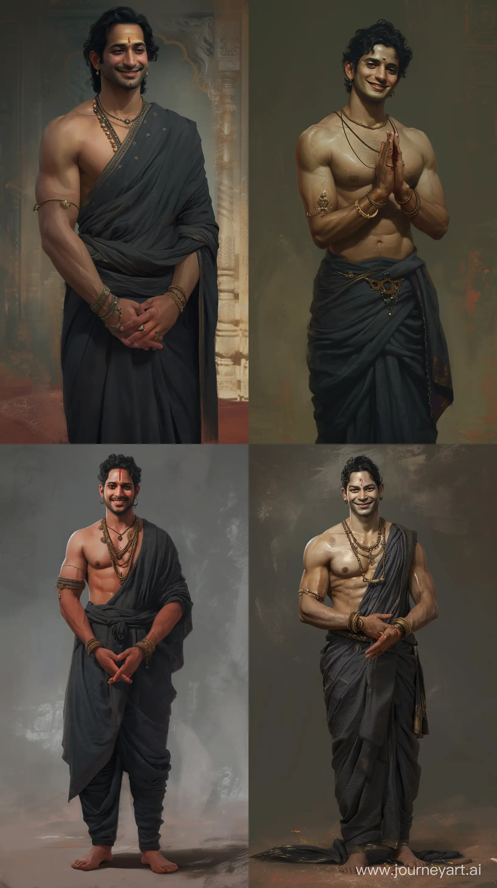 Realistic-Digital-Painting-of-a-Slim-Indian-Deity-Blessing-in-Dark-Grey-Salwar