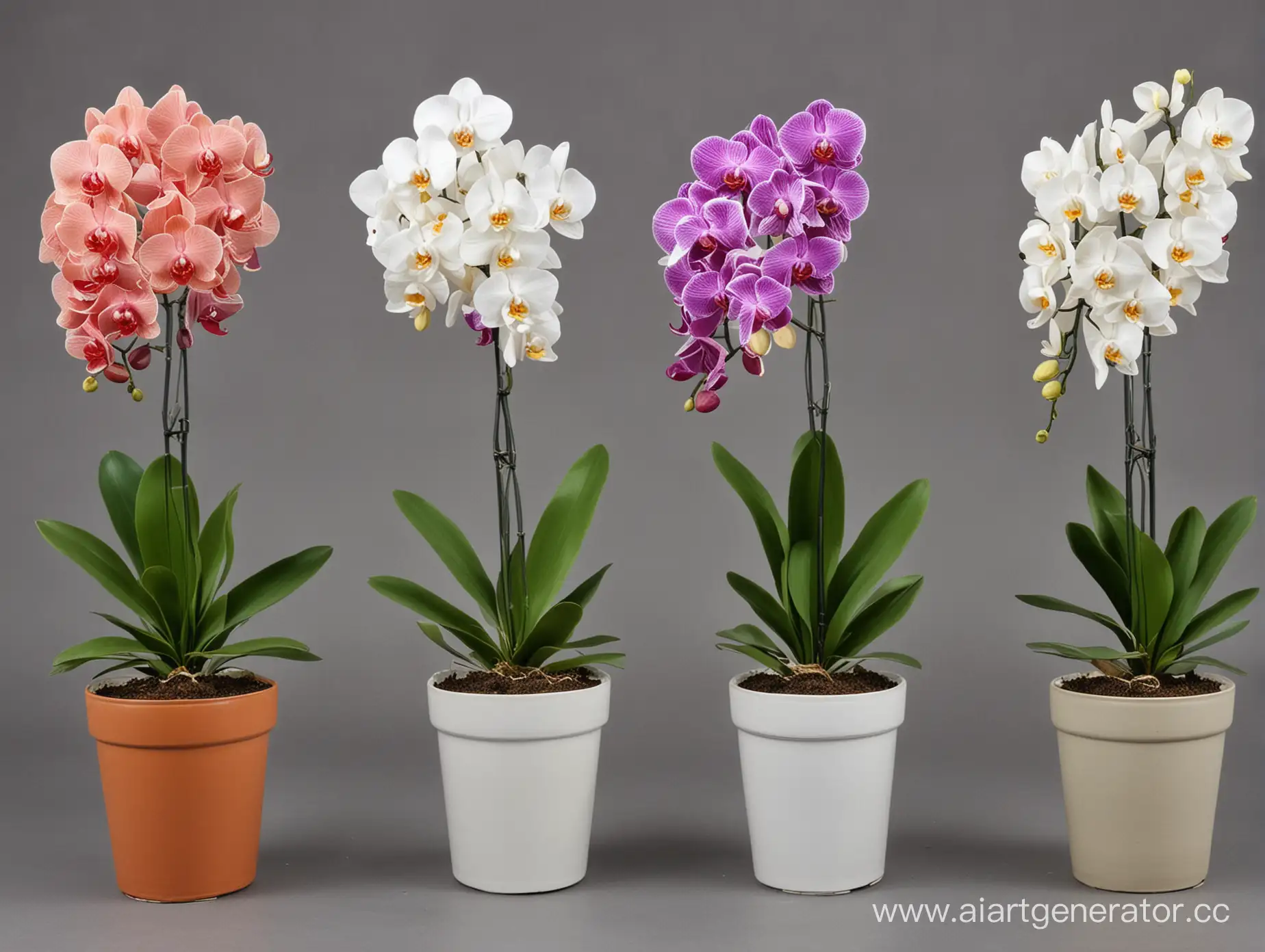 Lush-Orchid-Garden-with-Five-Potted-Orchids-and-Blooming-Flowers