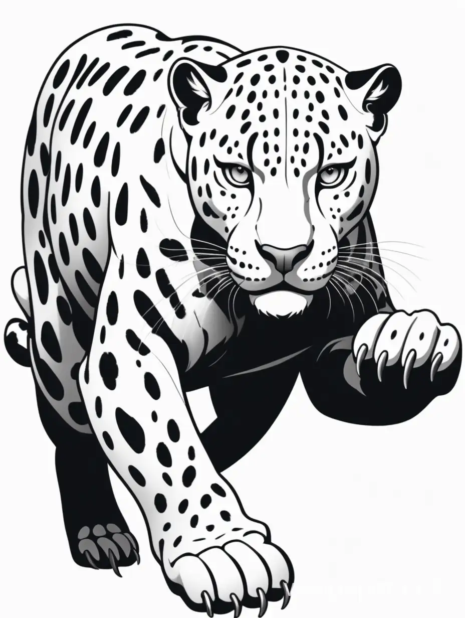 paw attack of white jaguar, lineart, white background