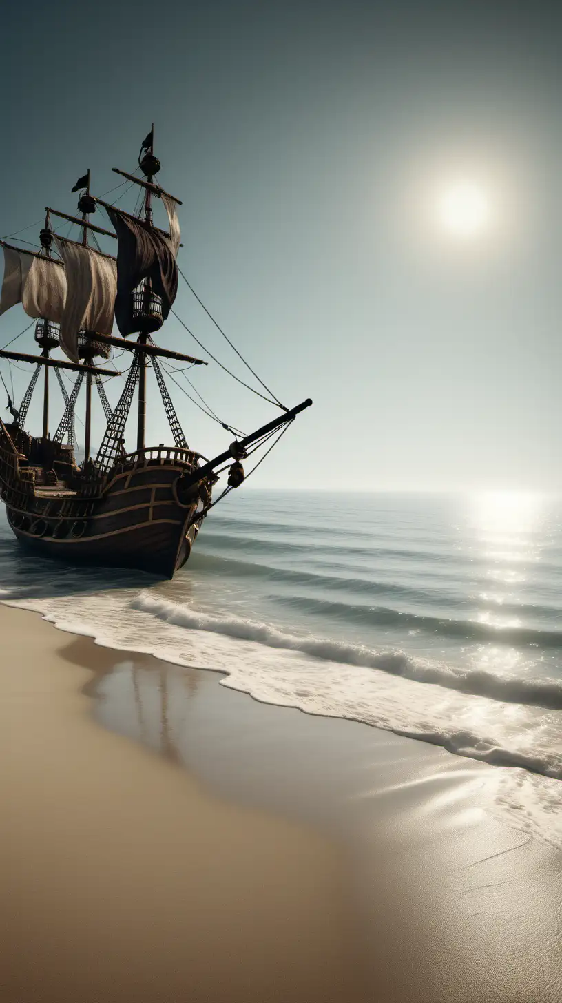 Impressive realistic beach,spanish pirate,1550,minimalist photography, cinematic lighting, photo, photography, softlight,best quality,high quality,high detail,16k,HD, 1080P, high quality,detailed decoration,Ultra HD picture quality