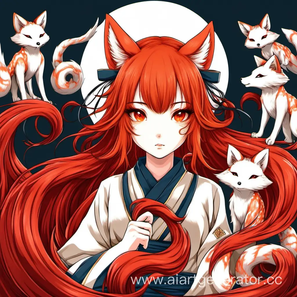 Enchanting-Kitsune-Girl-with-Red-Hair-and-Five-Tails