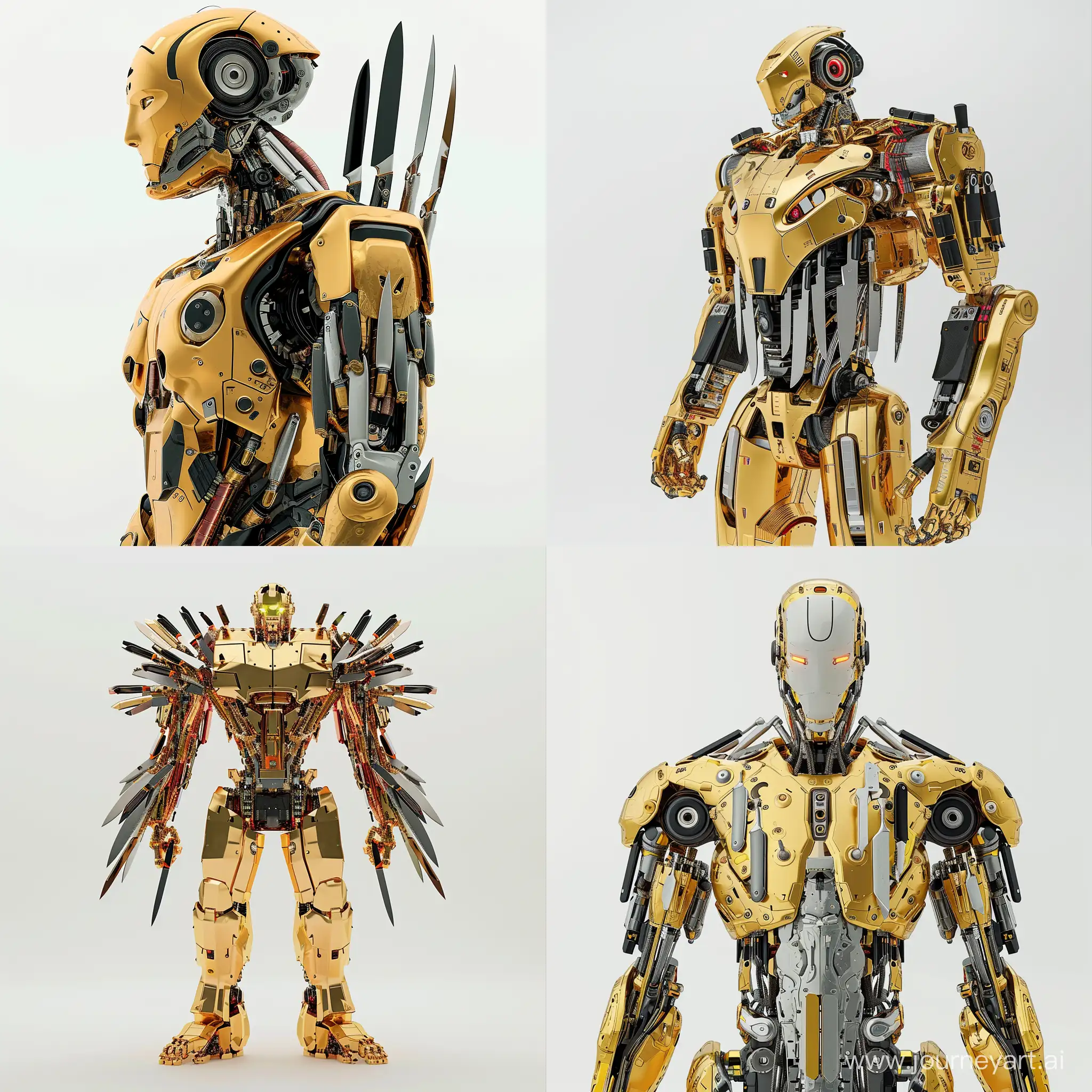 全身是刀的机器人，机器人很帅，金色