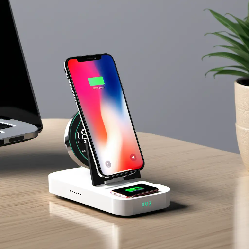 wireless charging smartphone stand extra small with a digital clock