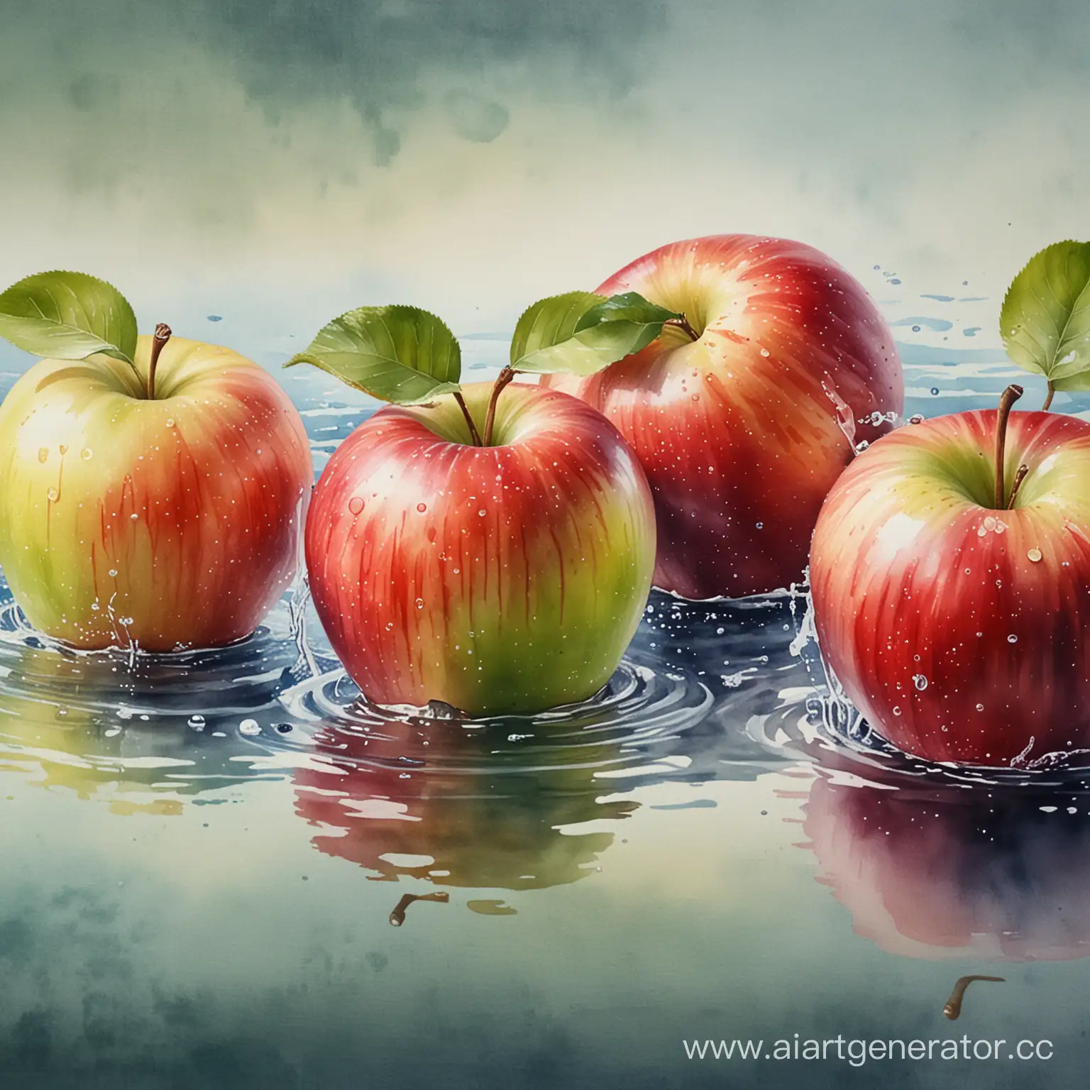 Refreshing-Watercolor-Scene-with-Rejuvenating-Apples