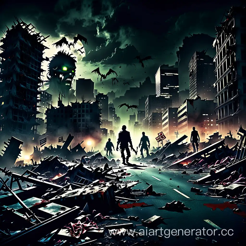 destroyed night edge of the city, zombie apocalypse